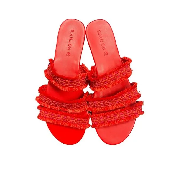 Rothy’s Triple Band Fringe Sandals in Red Women’s Size 10