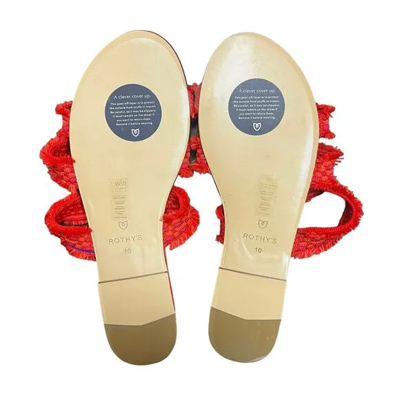 Rothy’s Triple Band Fringe Sandals in Red Women’s Size 10
