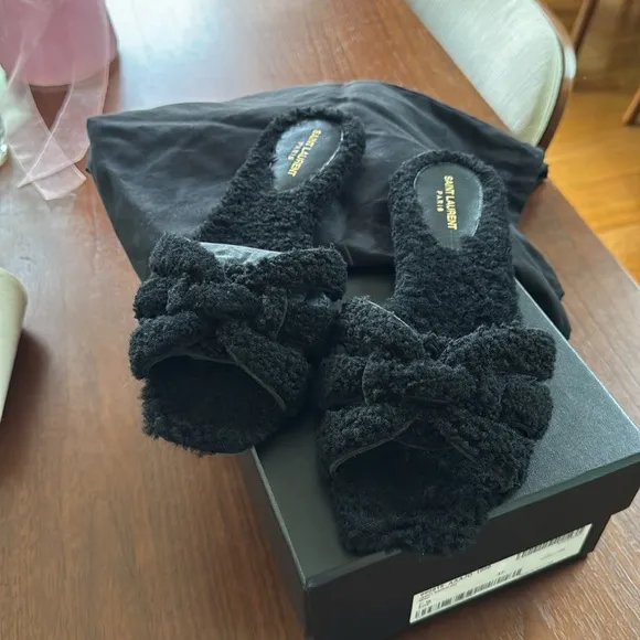 Saint Laurent Tribute Shearling Sandals