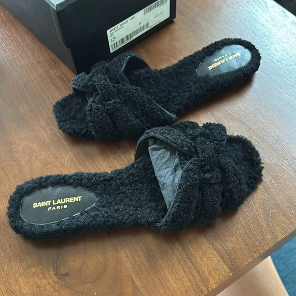 Saint Laurent Tribute Shearling Sandals