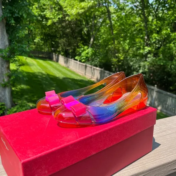 💖SALVATORE FERRAGAMO RAINBOW JELLY BALLERINA FLATS SHOES 5
