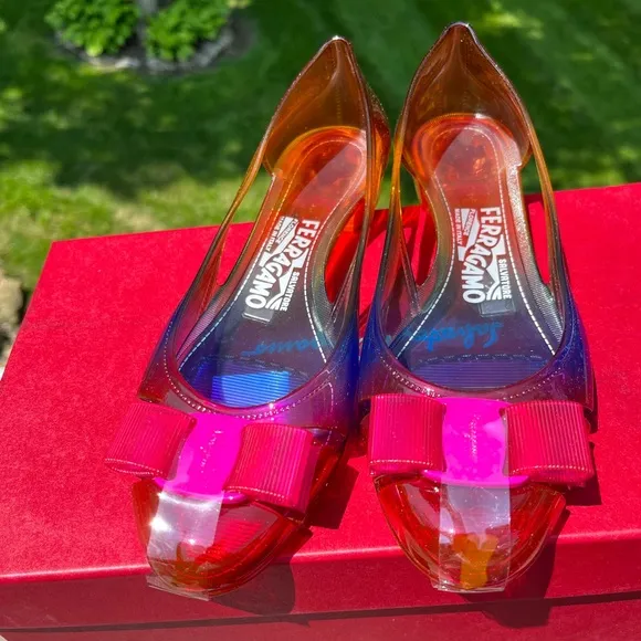 💖SALVATORE FERRAGAMO RAINBOW JELLY BALLERINA FLATS SHOES 5