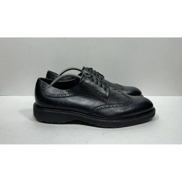 Salvatore Ferragamo Concorde Mens 10.5 EE Wide Black Calf Leather Wingtip Shoes