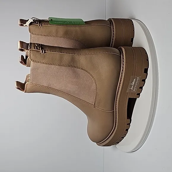 Sam Edelman Laguna Chelsea Boots Lug Sole Waterproof Pull-On‎ Leather Beige 9