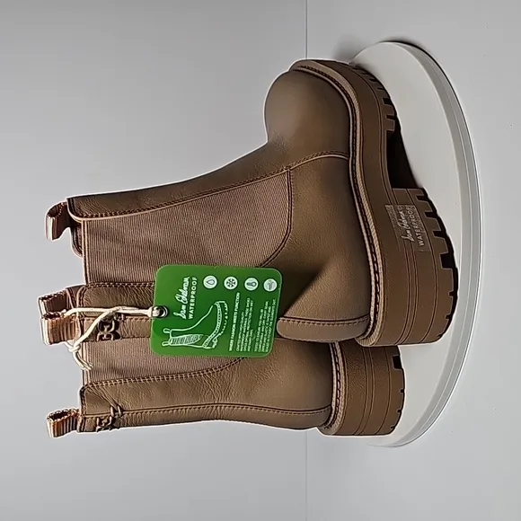 Sam Edelman Laguna Chelsea Boots Lug Sole Waterproof Pull-On‎ Leather Beige 9