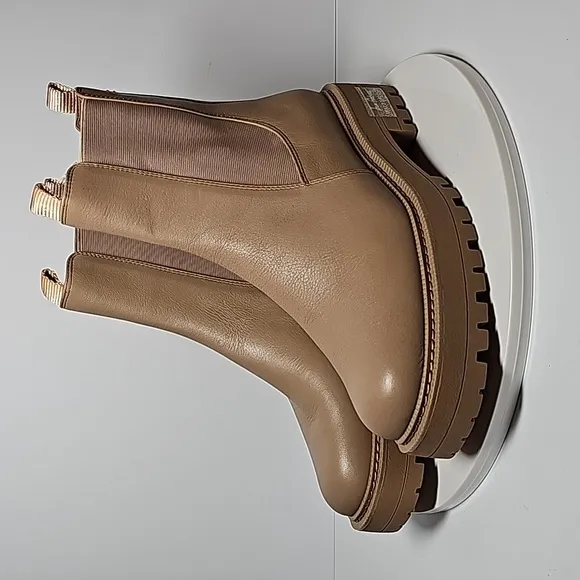 Sam Edelman Laguna Chelsea Boots Lug Sole Waterproof Pull-On‎ Leather Beige 9