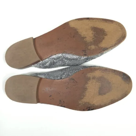 SAM EDELMAN LINNIE LEATHER Mules Loafer Shoes Women's Silver Horsebit Snake 8M