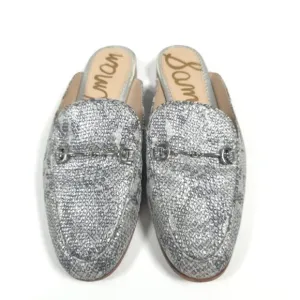 SAM EDELMAN LINNIE LEATHER Mules Loafer Shoes Women's Silver Horsebit Snake 8M