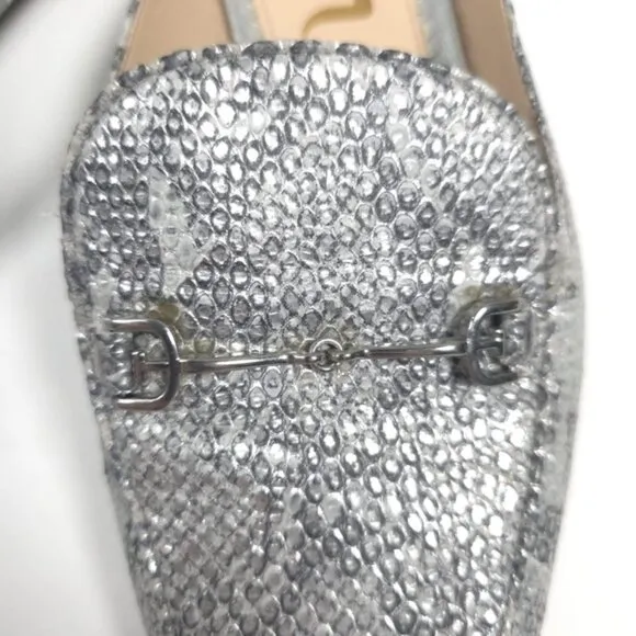 SAM EDELMAN LINNIE LEATHER Mules Loafer Shoes Women's Silver Horsebit Snake 8M