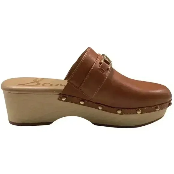 Sam Edelman Mule Clogs Shoes Women 7.5 38 Brown Kaye Vegan Leather Studs NEW