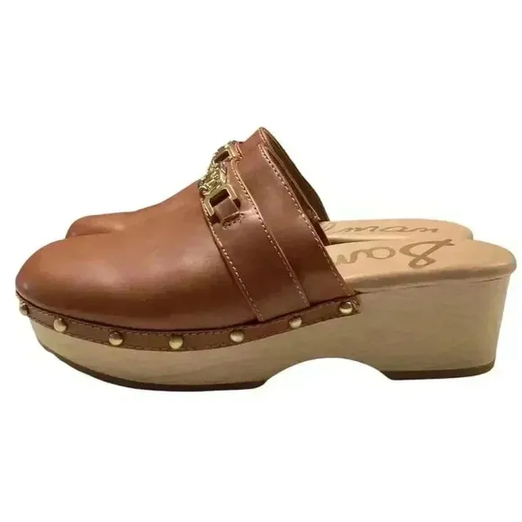 Sam Edelman Mule Clogs Shoes Women 7.5 38 Brown Kaye Vegan Leather Studs NEW