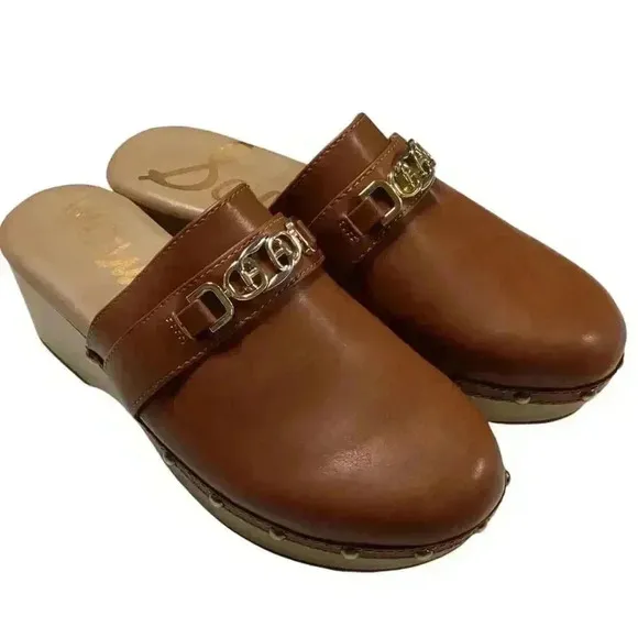 Sam Edelman Mule Clogs Shoes Women 7.5 38 Brown Kaye Vegan Leather Studs NEW