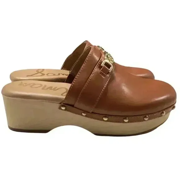 Sam Edelman Mule Clogs Shoes Women 7.5 38 Brown Kaye Vegan Leather Studs NEW