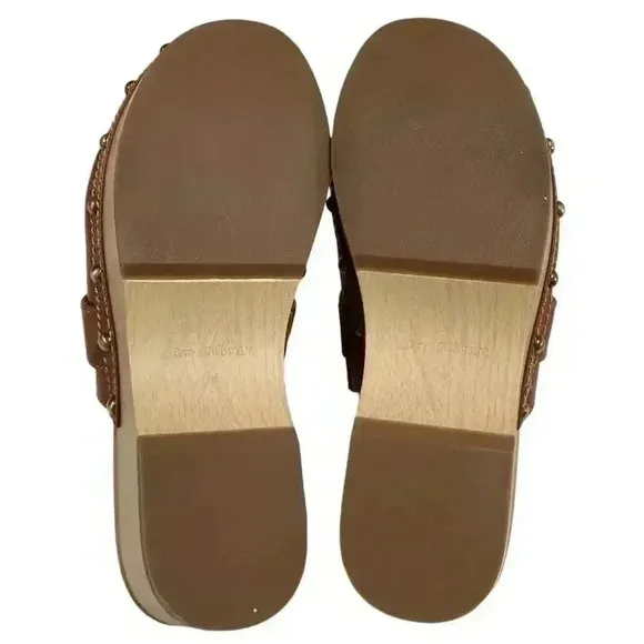 Sam Edelman Mule Clogs Shoes Women 7.5 38 Brown Kaye Vegan Leather Studs NEW