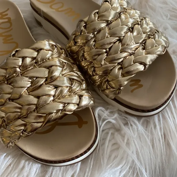 SAME EDELMAN Ainslie gold braided  hold slide sandals