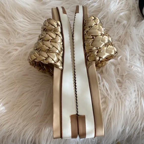 SAME EDELMAN Ainslie gold braided  hold slide sandals