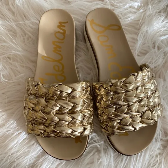 SAME EDELMAN Ainslie gold braided  hold slide sandals