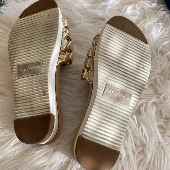 SAME EDELMAN Ainslie gold braided  hold slide sandals