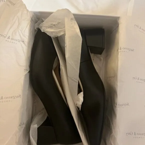 SARGASSO &amp; GREY Tori Block Heel Pumps Black Leather Size 37UK / US 6 1/2