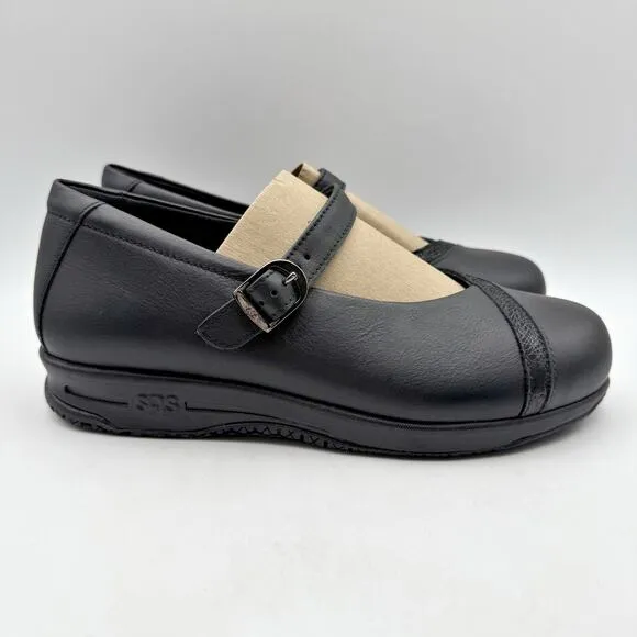 SAS Womens Clare Mary Jane Shoes US 7 WW EU 37.5 Black Leather NIB