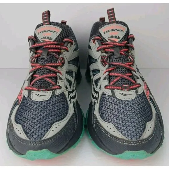 SAUCONY Excursion TR8 Women’s Trail Running Shoes 10 Gray Aqua Pink S15203-4