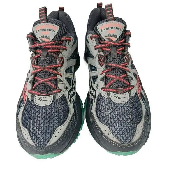 SAUCONY Excursion TR8 Women’s Trail Running Shoes 10 Gray Aqua Pink S15203-4