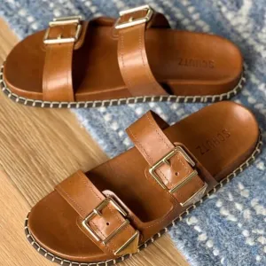 Schutz Naomi Sporty Brown Leather Sandals with Buckles size 8.5B