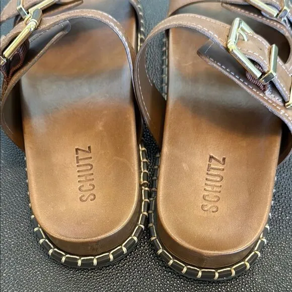 Schutz Naomi Sporty Brown Leather Sandals with Buckles size 8.5B