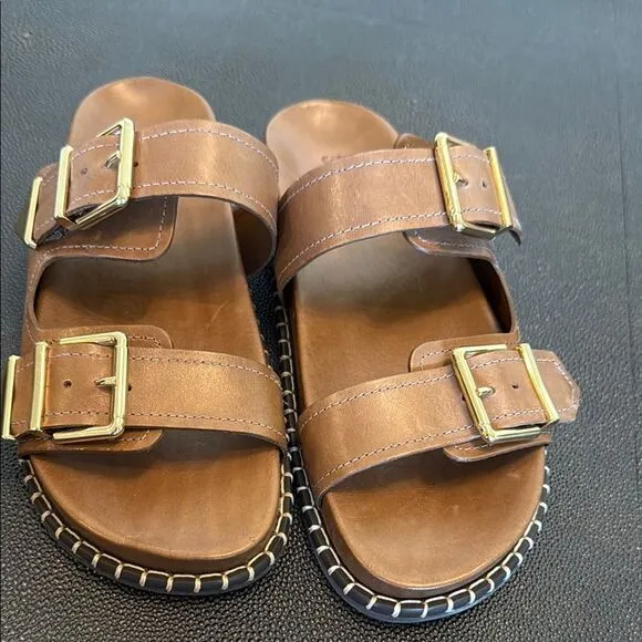 Schutz Naomi Sporty Brown Leather Sandals with Buckles size 8.5B