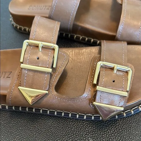 Schutz Naomi Sporty Brown Leather Sandals with Buckles size 8.5B