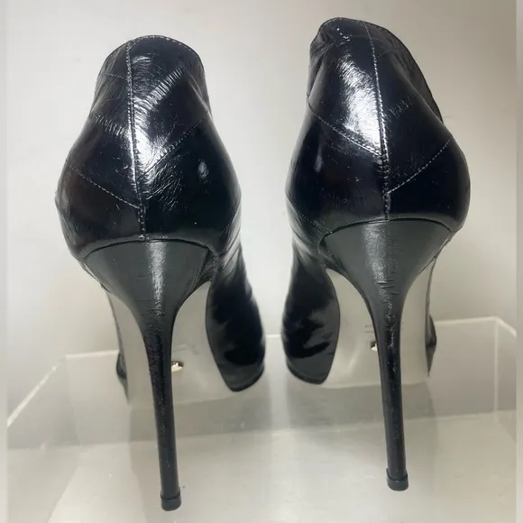 SERGIO ROSSI Black Eel skin zip clausure sandals sz 37.5made in italy
