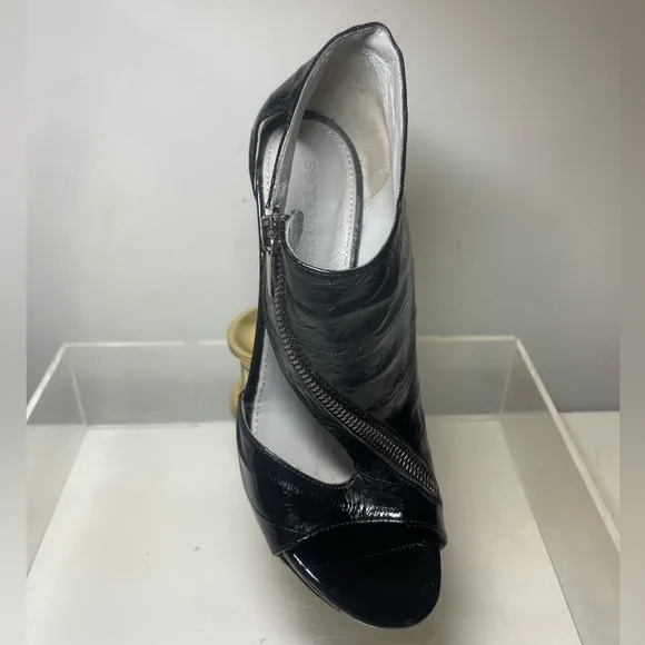 SERGIO ROSSI Black Eel skin zip clausure sandals sz 37.5made in italy
