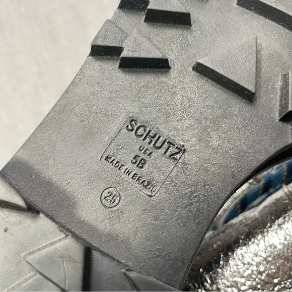 Shutz Lucille Shearling Lined Metallic Silver Lug Sole Hiking Shoes