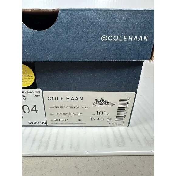 Size 10.5 Cole Haan Men’s Grand Motion Stitch 2 Gray Titanium Shoes C38547 NEW