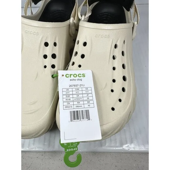 Size 11 Mens Crocs Echo Clog Bone/Black 207937-2YJ BRAND NEW