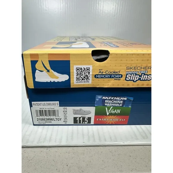 Size 11.5 Extra Wide Skechers Melson-Bronn Slip-On Sneaker Shoe Light Gray NEW