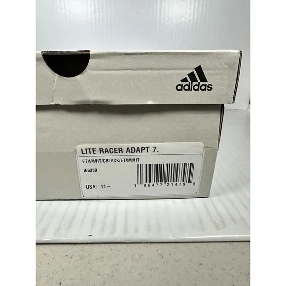 Size 11.5 Mens Adidas Lite Racer Adapt 7.0 Black &amp; White Shoes IE6330 NEW