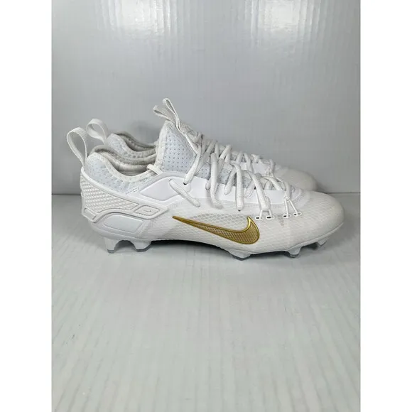 Size 9 Men Nike Huarache 9 Elite Low LAX SE Lacrosse Shoe White Gold FD0089-100