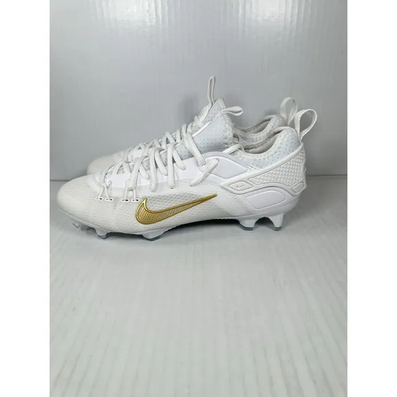 Size 9 Men Nike Huarache 9 Elite Low LAX SE Lacrosse Shoe White Gold FD0089-100