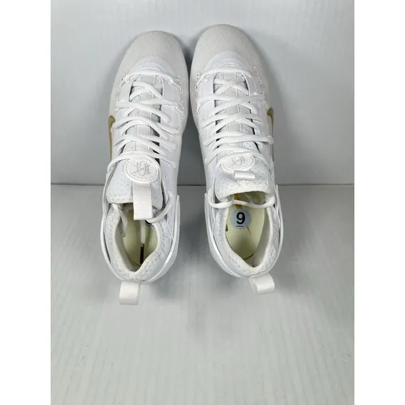 Size 9 Men Nike Huarache 9 Elite Low LAX SE Lacrosse Shoe White Gold FD0089-100
