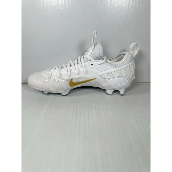 Size 9 Men Nike Huarache 9 Elite Low LAX SE Lacrosse Shoe White Gold FD0089-100
