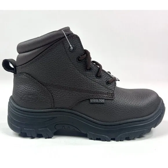 Skechers Work Steel Toe Boot Mens Wide Fit Brown Leather Safety Slip Resistant