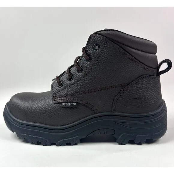 Skechers Work Steel Toe Boot Mens Wide Fit Brown Leather Safety Slip Resistant