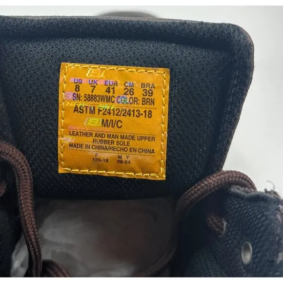 Skechers Work Steel Toe Boot Mens Wide Fit Brown Leather Safety Slip Resistant