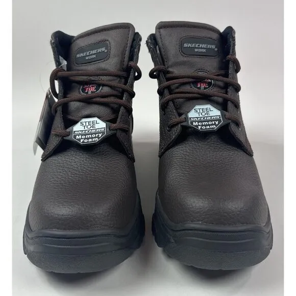 Skechers Work Steel Toe Boot Mens Wide Fit Brown Leather Safety Slip Resistant