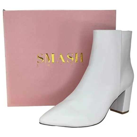 SMASH Shoes Chiku White Faux Leather Womens Ankle Boots Size 12W