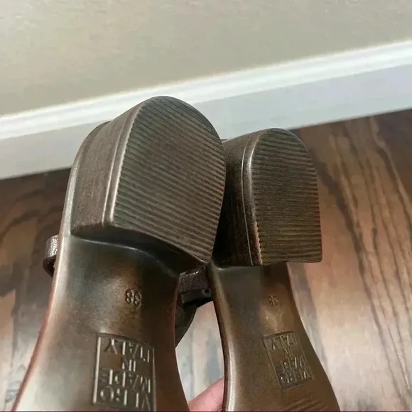 Soldini Italy Strappy Sandals Brown Leather Women’s Size 38 US 7 Buckle Heeled