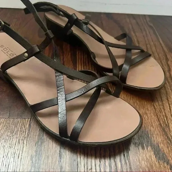 Soldini Italy Strappy Sandals Brown Leather Women’s Size 38 US 7 Buckle Heeled
