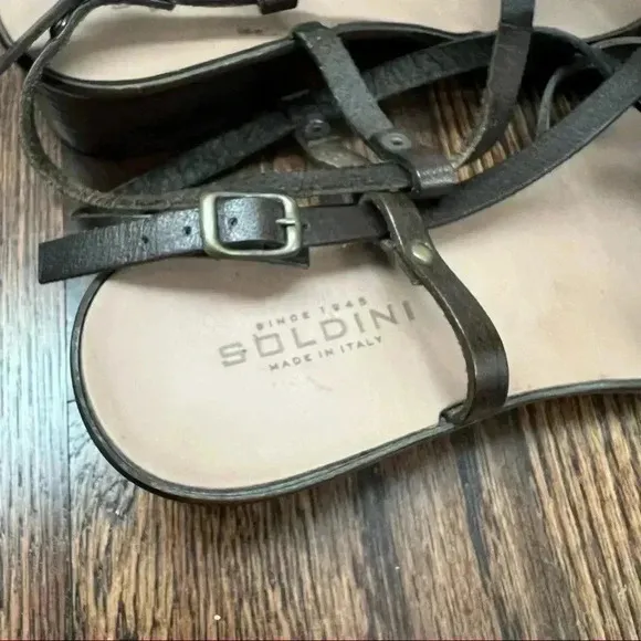 Soldini Italy Strappy Sandals Brown Leather Women’s Size 38 US 7 Buckle Heeled