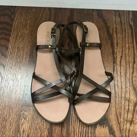 Soldini Italy Strappy Sandals Brown Leather Women’s Size 38 US 7 Buckle Heeled